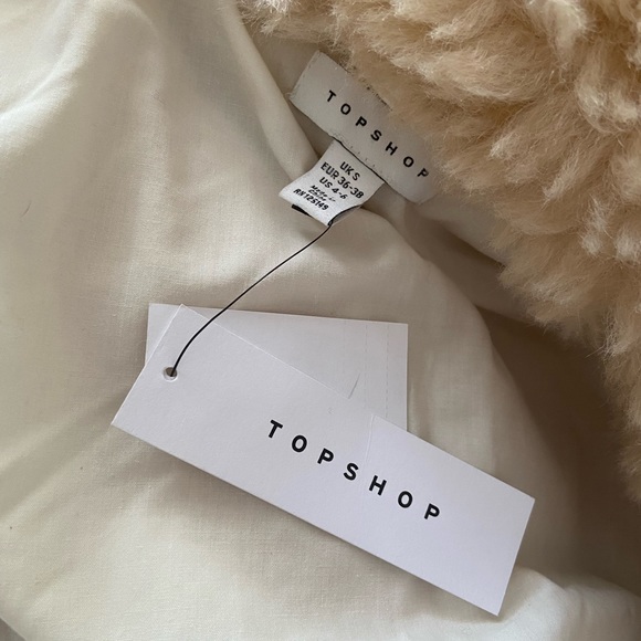 Topshop faux sherpa coat cream zip fur coat borg shearling - Picture 8 of 14